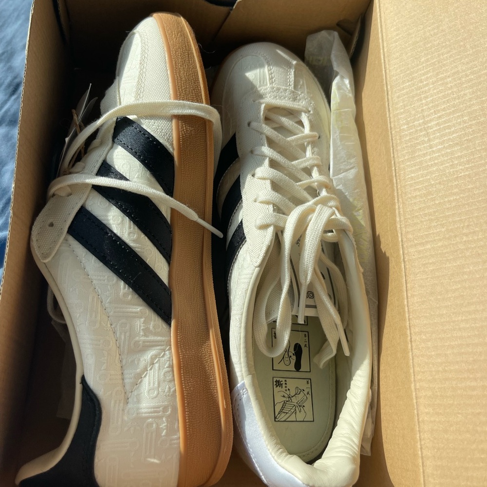 Adidas gazelle White and Black Sneakers with Tan Sole